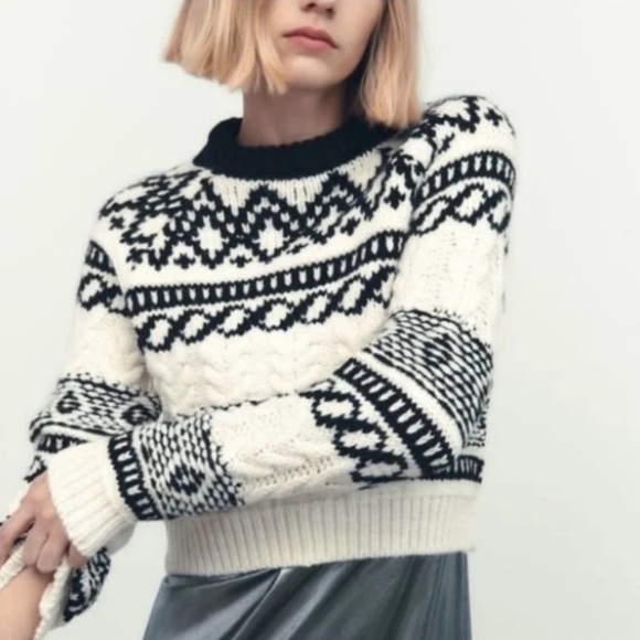 ZARA WOMAN JACQUARD KNIT SWEATER Fair Isle Nordic Apres-ski Chic Graphic S Small - Picture 3 of 11